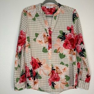 Calvin Klein | Long Sleeve Floral Gingham Print Blouse